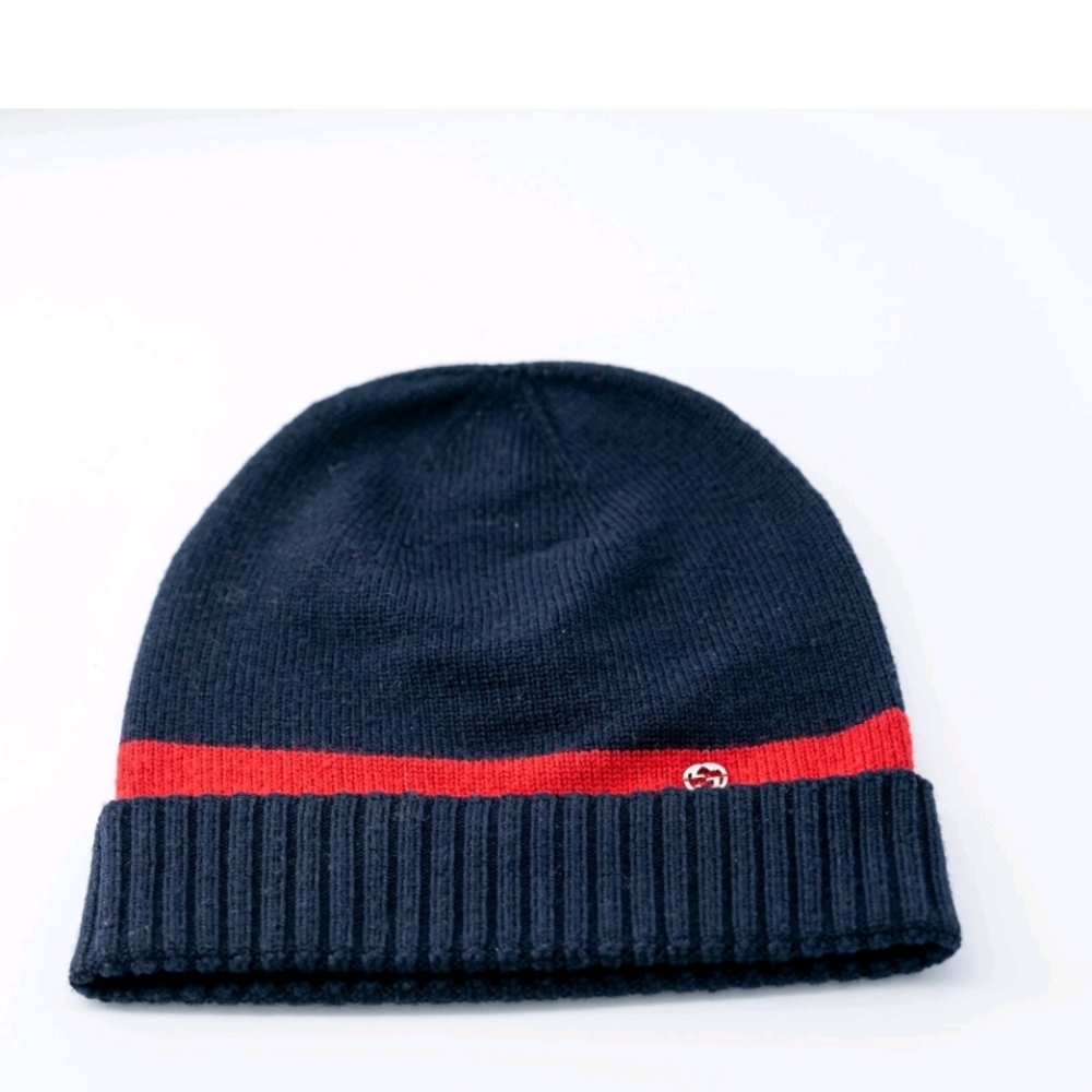 Gucci Navy and Red Knit Beanie